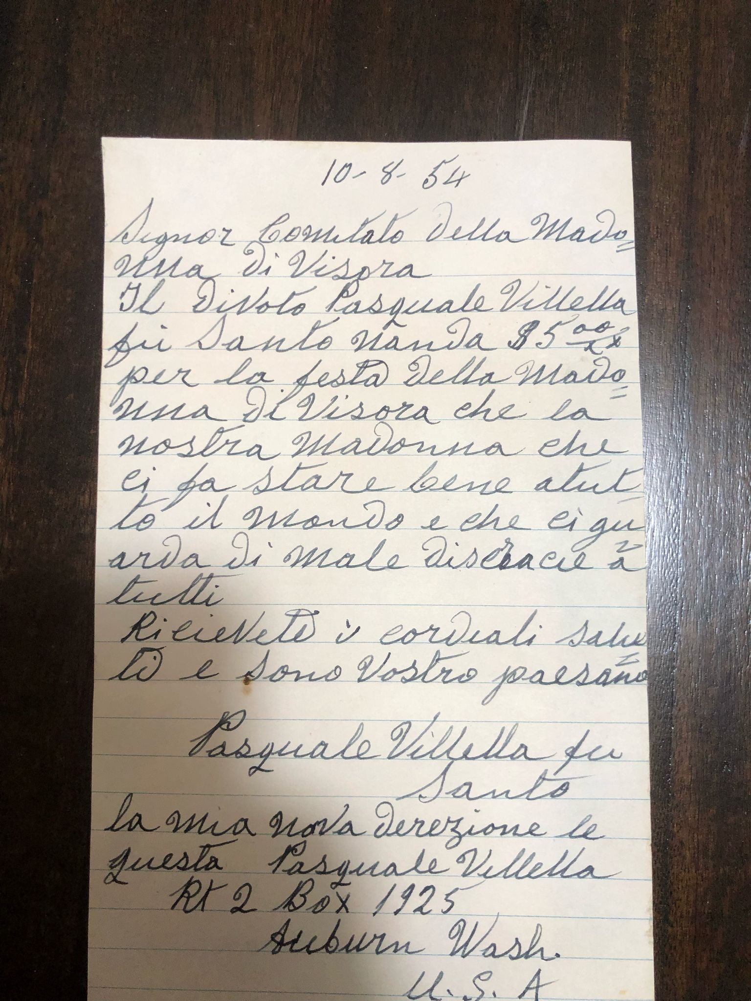 Lettera Pasquale Villella