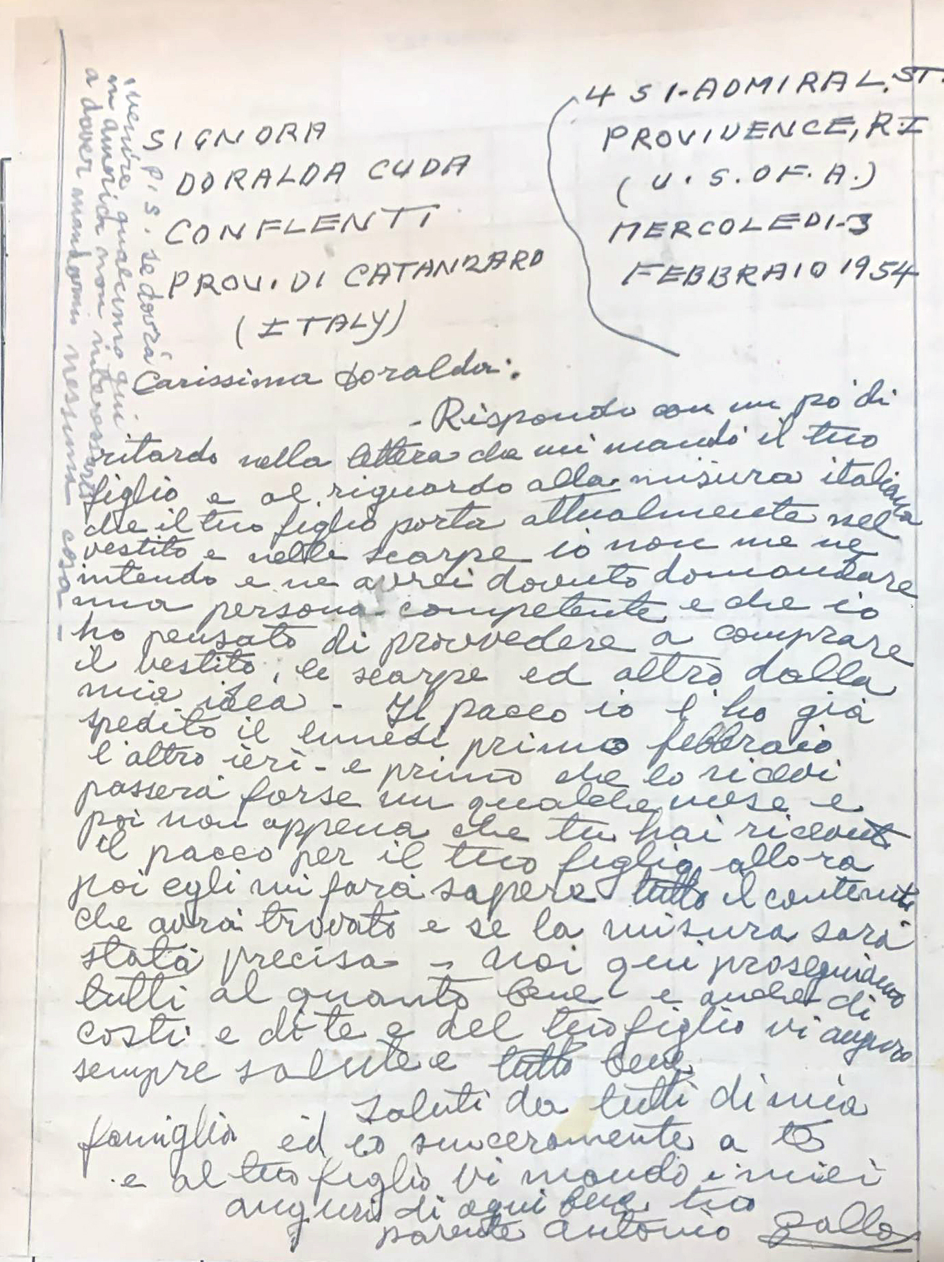 Lettera di Antonio Donato