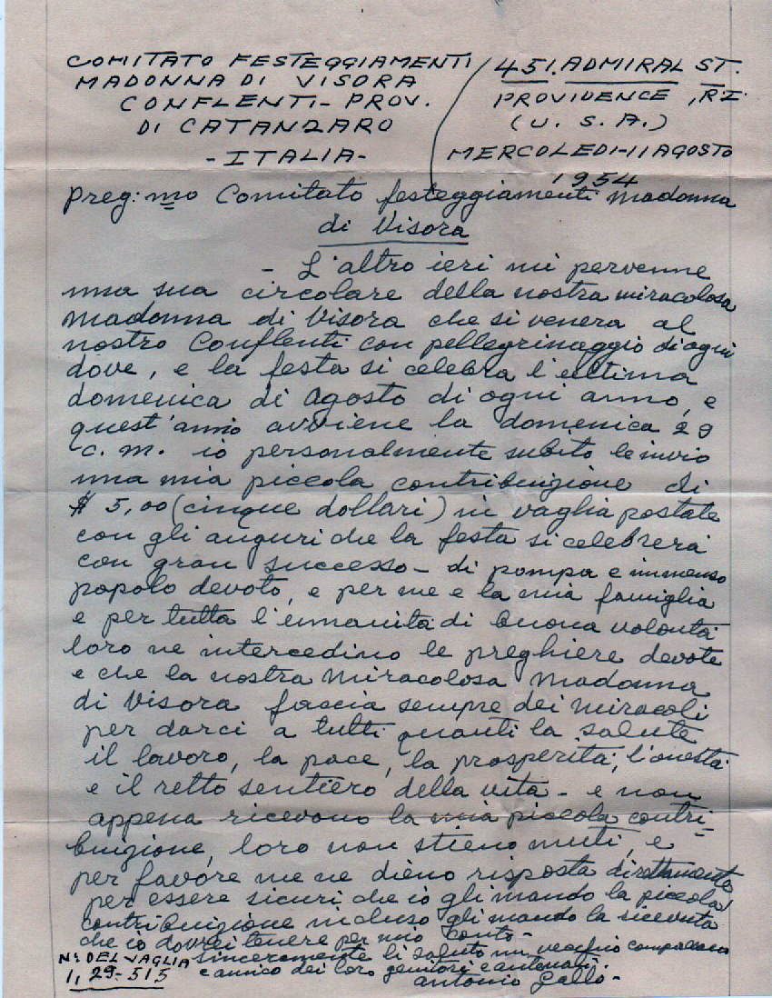 Lettera Antonio Gallo