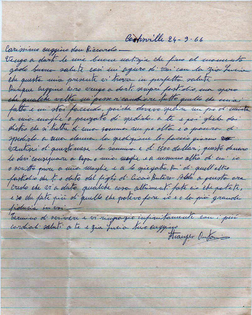 Lettera Antonio Stranges