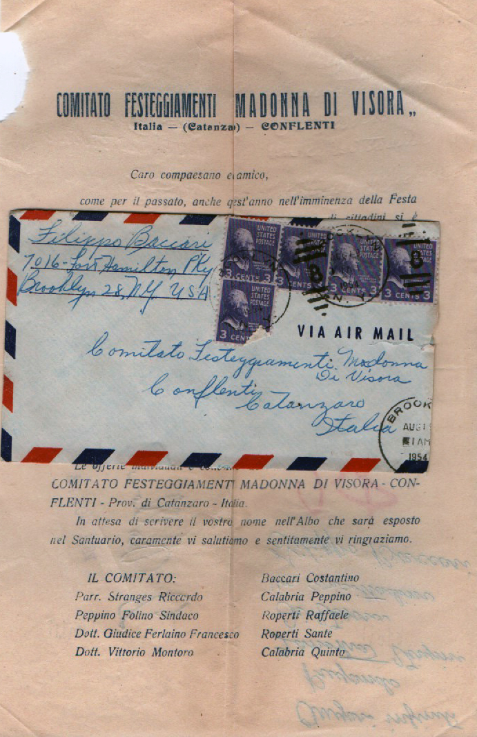 Lettera Comitato Festeggiamenti Madonna di Visora