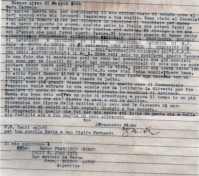 Lettera Francisco Mirko