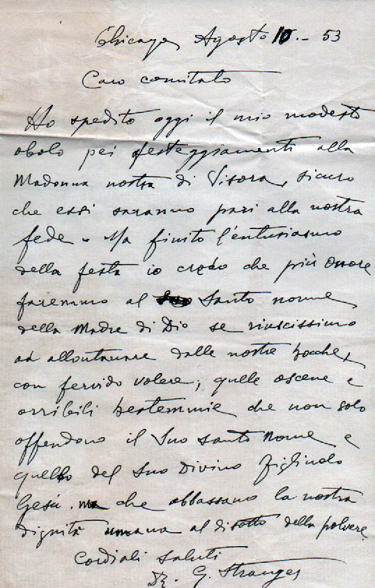 Lettera Giovanni Stranges