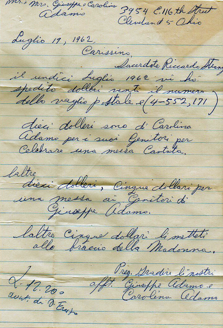 Lettera Giuseppe Codamo