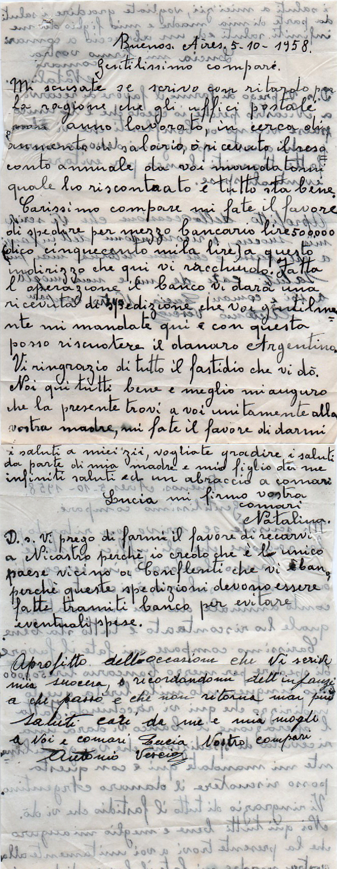 Lettera Natalina Cimino