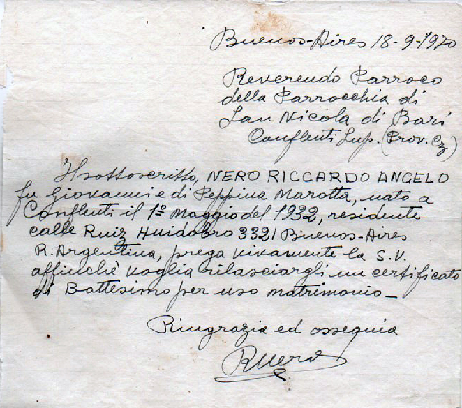 Lettera Nero Riccardo Angelo