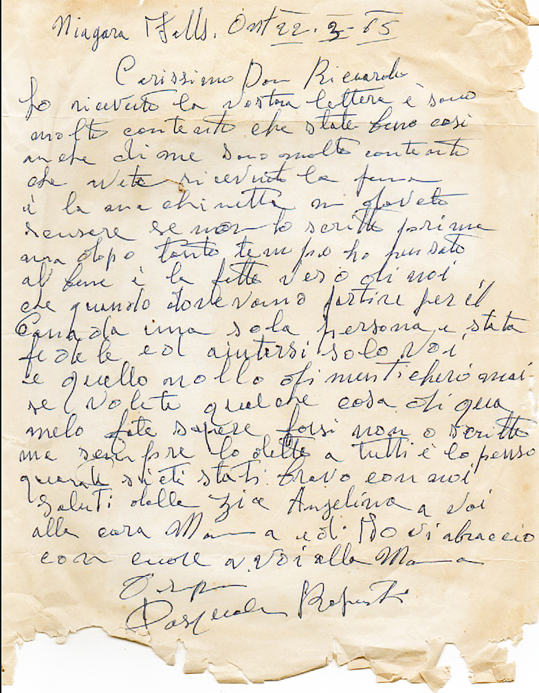 Lettera Pasquale Roperti