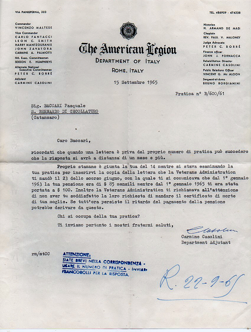Lettera The American Legion