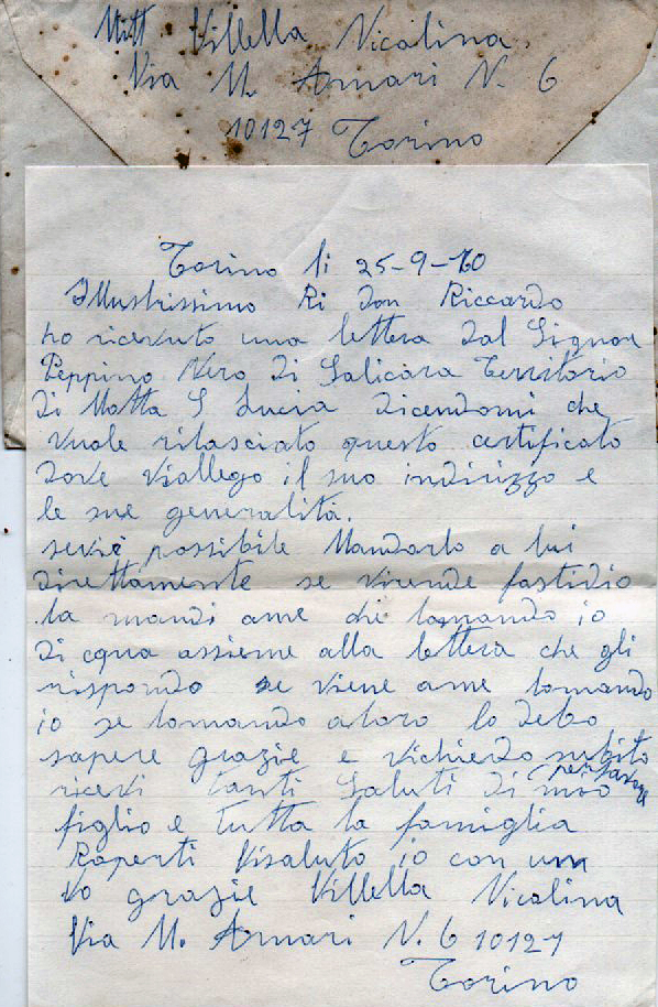 Lettera Villella Nicolina