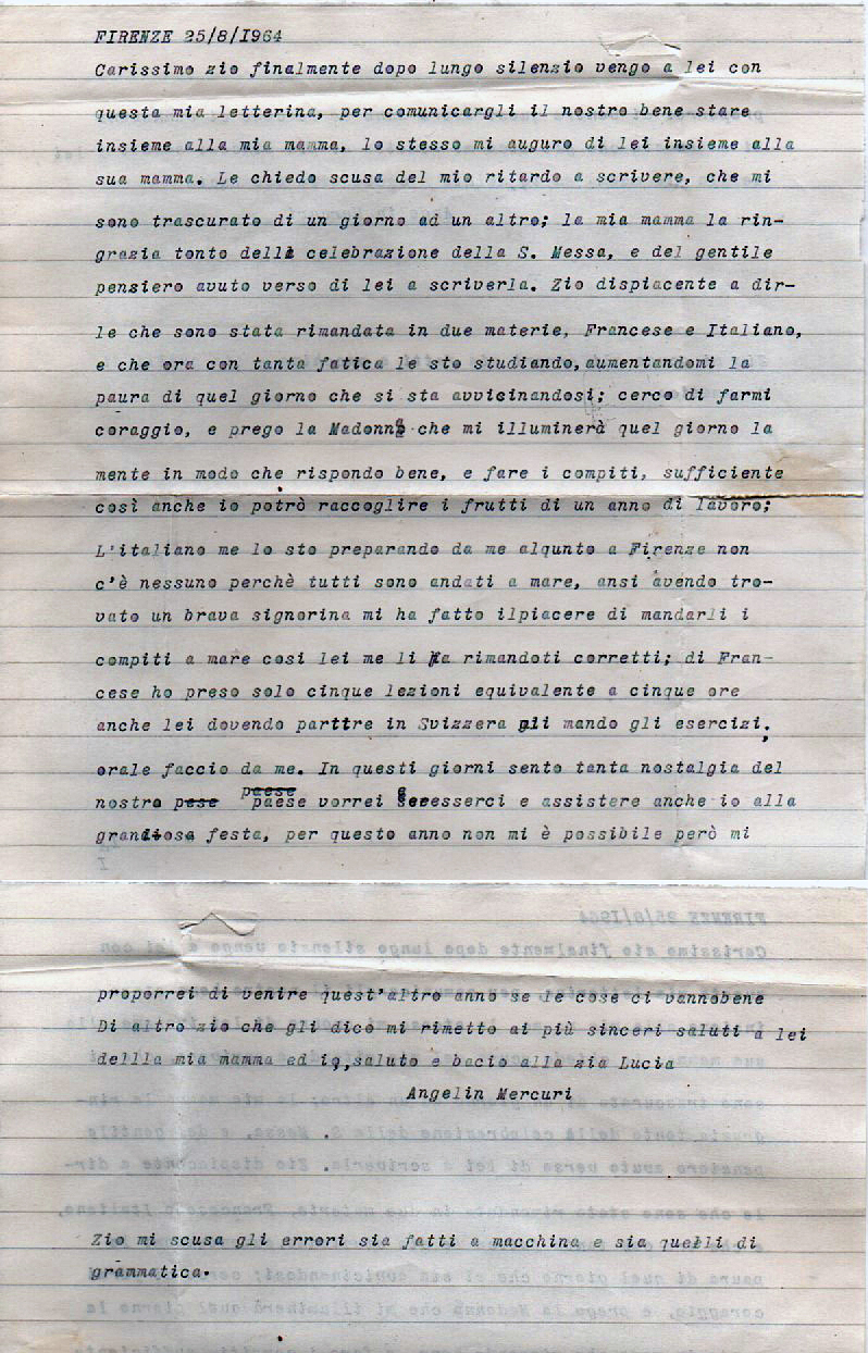Lettera di Angelina Mercuri