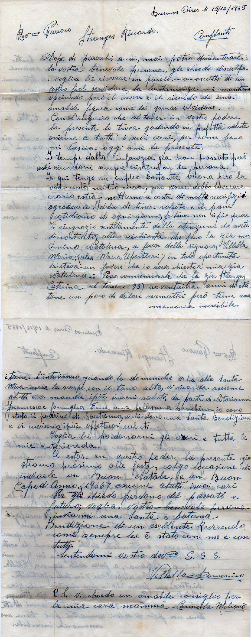 Lettera di Domenico Villella