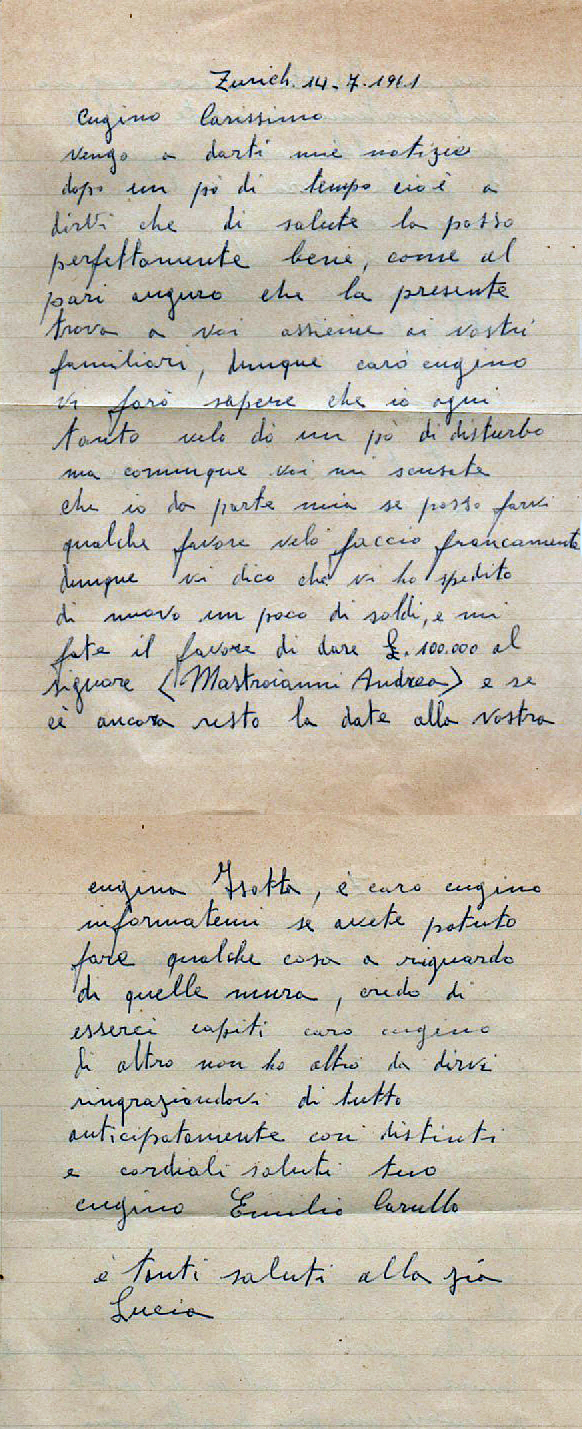 Lettera di Emilio Carullo