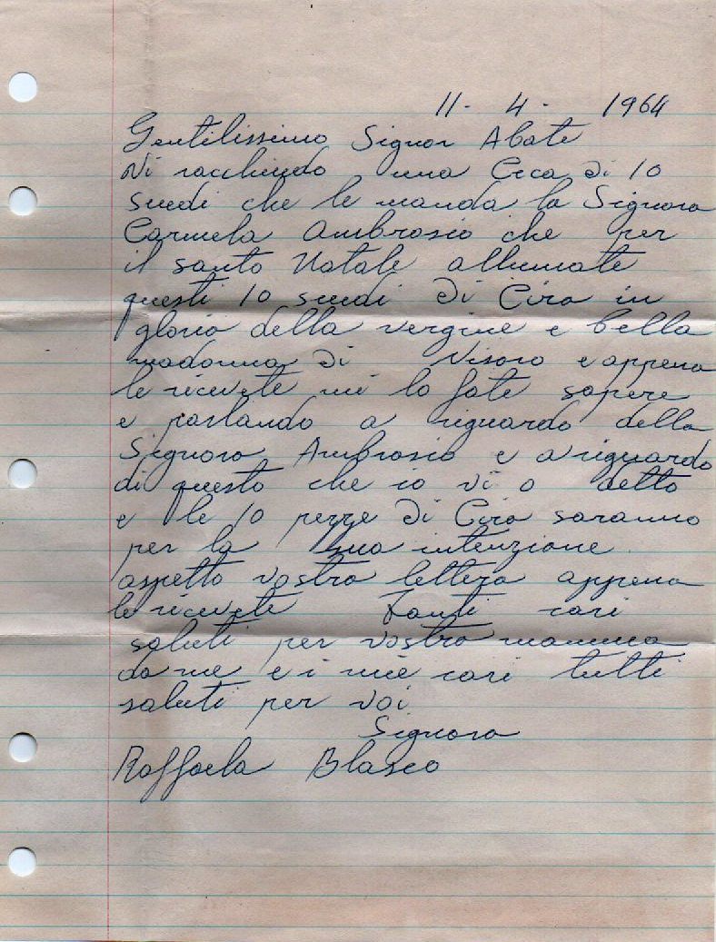 Lettera di Raffaela Blasco
